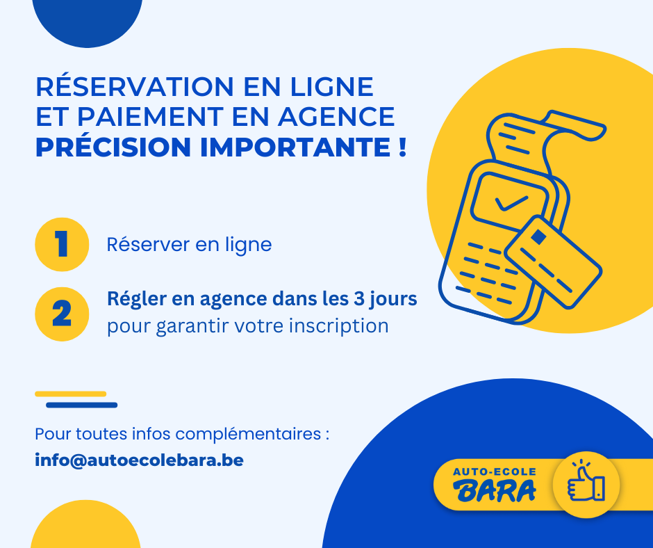 Réservation en ligne et paiement en agence, précision importante !